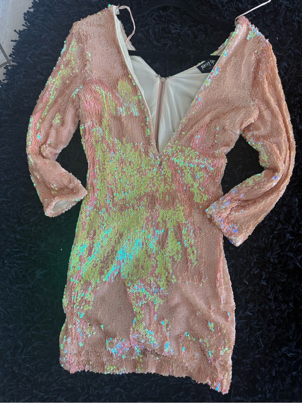 Nasty Gal Peach Iridescent Sequin Mini Dress